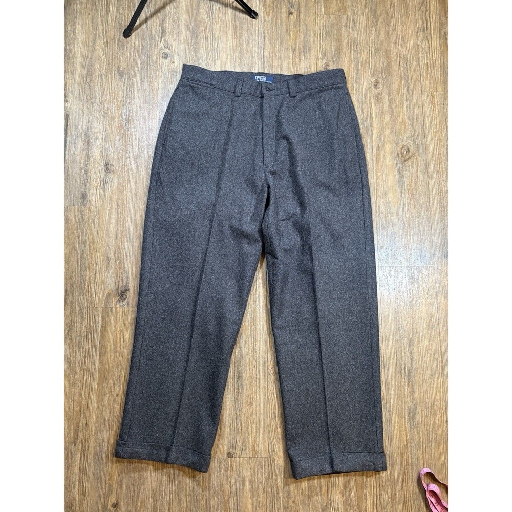 VTG Polo Ralph Lauren Pants Mens 38x30 Gray Wool Dress Trouser Flat Front Cuffed